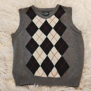 Place Boy's Argyle Sweater Vest V-neck Gray Black Red White 100% Cotton Size 4T